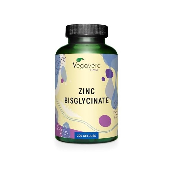 Zinc Bisglycinate | 300 Gélules | 100% Pur – Sans Additifs | Haute Absorption + Vegan | Complément Alimentaire Peau Acné + 