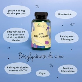 Zinc Bisglycinate | 300 Gélules | 100% Pur – Sans Additifs | Haute Absorption + Vegan | Complément Alimentaire Peau Acné + 