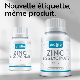 Zinc Bisglycinate 50 mg dont 15 mg de Zink Élémentaire PiùLife – ZN Complément Alimentaire Hautement Biodisponible – Peau, Zinc