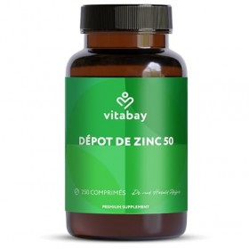 Vitabay Zinc Gluconate 50 mg – 250 Comprimés Végétaliens – 25 mg de zinc par portion ½ comprimé – Complément Alimentaire à 