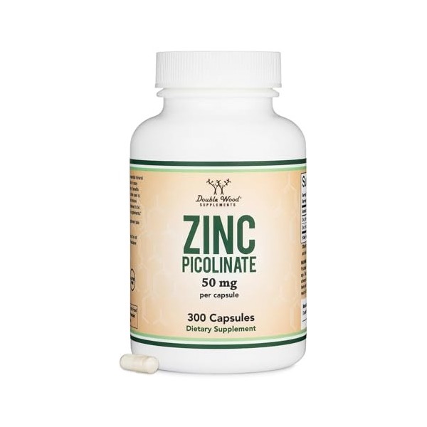 Zinc Picolinate 50mg, 300 Capsules Immune Support Non-GMO, Gluten Free 300 Day Supply by Double Wood Supplements Zinc
