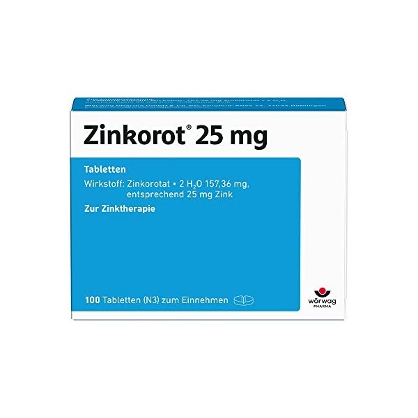 Zinkorot 25 mg Tabletten zur Zinktherapie, 100 pc Tablettes