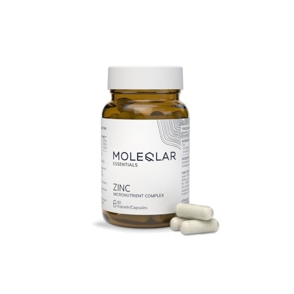 MoleQlar Zinc 60 gélules – 20 mg/capsule bisglycinate + picolinate , 60 jours, végan, testé en laboratoire