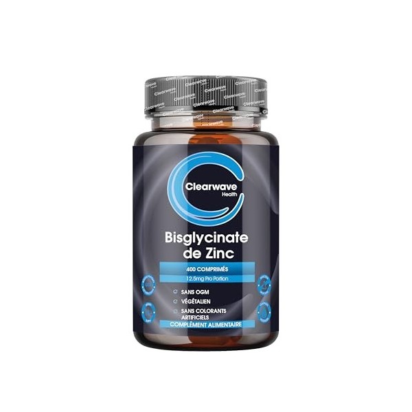 Zinc Bisglycinate | 400 Comprimés Vegan |1 Comprimé Tous les 2 Jours Soit 12,5 mg par Jour | Zinc Complement Alimentaire | Po