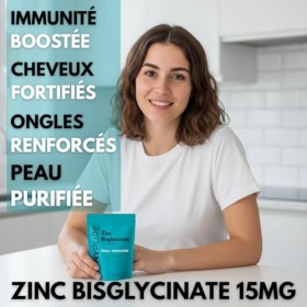 Zinc Bisglycinate Pur 15mg - Immunité Peau Acné Cheveux Ongles - Haute Absorption Antioxydant - 60 Gélules Vegan Cure 2 Mois 