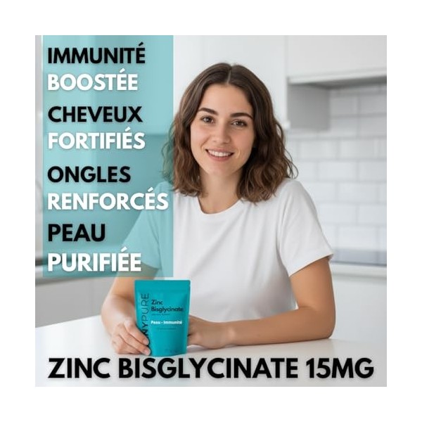 Zinc Bisglycinate Pur 15mg - Immunité Peau Acné Cheveux Ongles - Haute Absorption Antioxydant - 60 Gélules Vegan Cure 2 Mois 