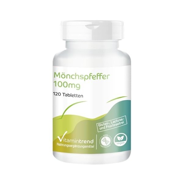 Gattilier - Poivre du moine - avec 6mg de zinc et 200mg de poivre du moine par dose journalière - 120 comprimés - hautement d