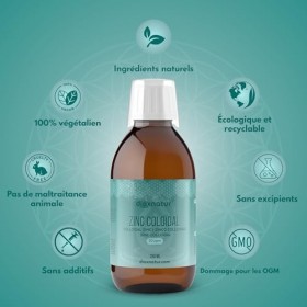 DIOXNATUR Zinc colloïdal 250ml 20 ppm - Gluconate de zinc liquide - Flacon en verre ambré