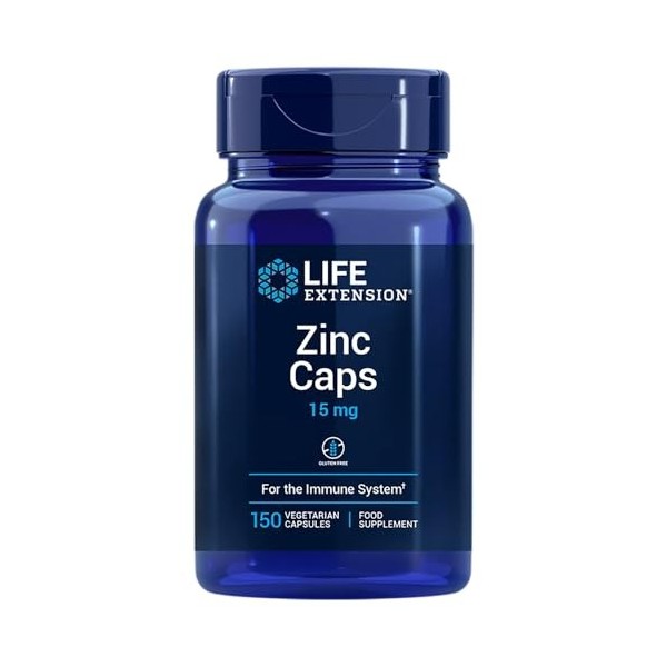 Life Extension - Zinc 15 mg 150 Gélules – Soutient le Système Immunitaire, la Peau, les Cheveux, les Ongles et la Division Ce