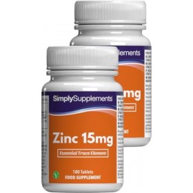 Zinc 15 mg | 150% VNR | 360 Comprimés Faciles à Avaler | 12 Mois d’Utilisation | Soutient le Système Immunitaire, les Cheveux