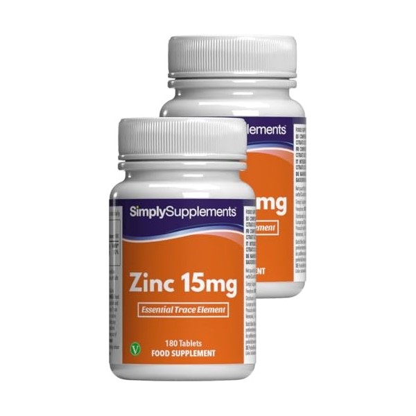 Zinc 15 mg | 150% VNR | 360 Comprimés Faciles à Avaler | 12 Mois d’Utilisation | Soutient le Système Immunitaire, les Cheveux