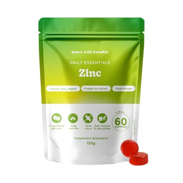 Gummies Zinc 25mg – Contribue au Maintien de Cheveux, Ongles, Peau Normaux, Soutien du Système Immunitaire et de la Fonction 