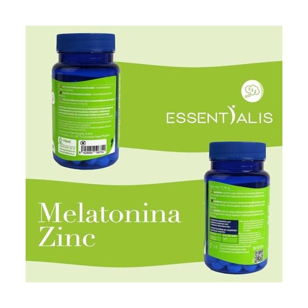 Essentialis Mélatonine + Zinc – Favorise un sommeil réparateur – 120 comprimés véganes – 4 mois – Absorption rapide – Avec zi