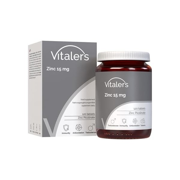 Vitalers Zinc 15 mg - 120 comprimés, végétalien, 4 mois de supplémentation, sans conservateur, composition pure