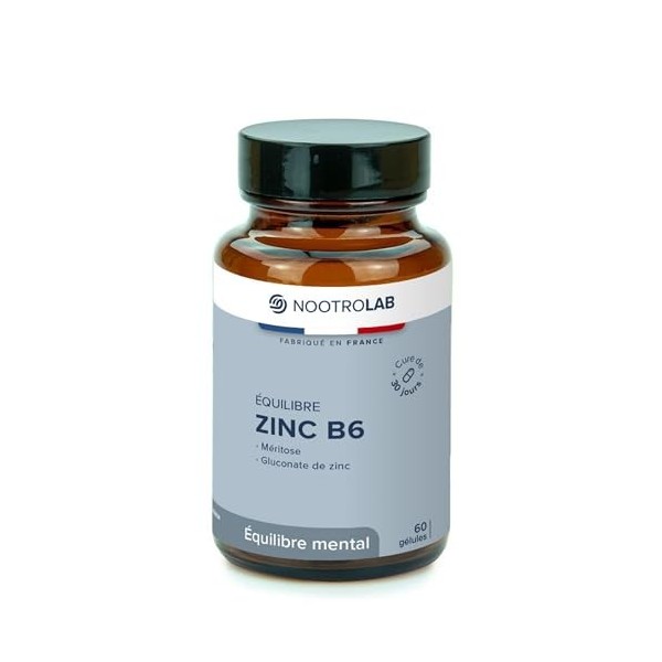 Zinc B6 – Complément Équilibre Mental et Immunité – Zinc Gluconate et Vitamine B6 – Stress, Fatigue, Peau, Immunité – 60 Gélu