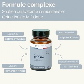 Zinc B6 – Complément Équilibre Mental et Immunité – Zinc Gluconate et Vitamine B6 – Stress, Fatigue, Peau, Immunité – 60 Gélu
