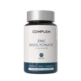 COMPLEM Zinc Bisglycinate – 15 mg de Zinc Élémentaire – Haute Absorption – 90 Gélules Vegan – Contribue au Fonctionnement Nor