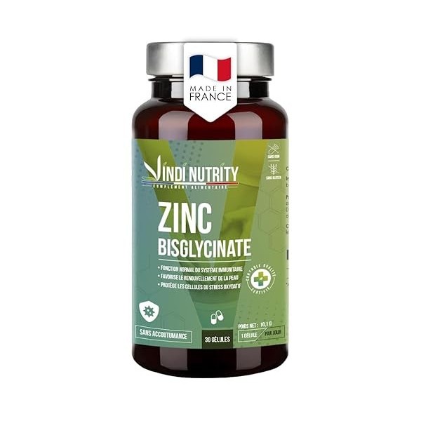 Zinc Bisglycinate – Immunité, Peau & Vitalité, Complément Alimentaire, 30 Gélules, VINDI NUTRITY, Fabriqué en France