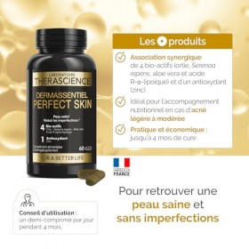 DERMASSENTIEL PERFECT SKIN |Peau nette & sans imperfections |Acné légère à modérée | 4 bioactifs : aloe vera, palmier nain, o