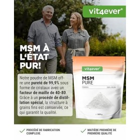 Poudre de MSM - 1 kg 1000 g - 99,9% de Méthylsulfonylméthane Cristallin Pur - Facteur Mesh 40-80 - Soufre Organique - Végan