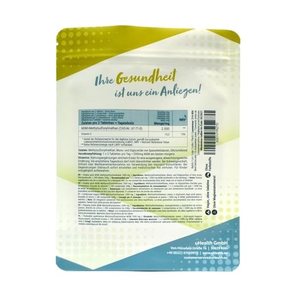 Lot de deux : MSM 1000 mg . méthylsulfonylméthane . avec vitamine C - 240 comprimés 1 MSM