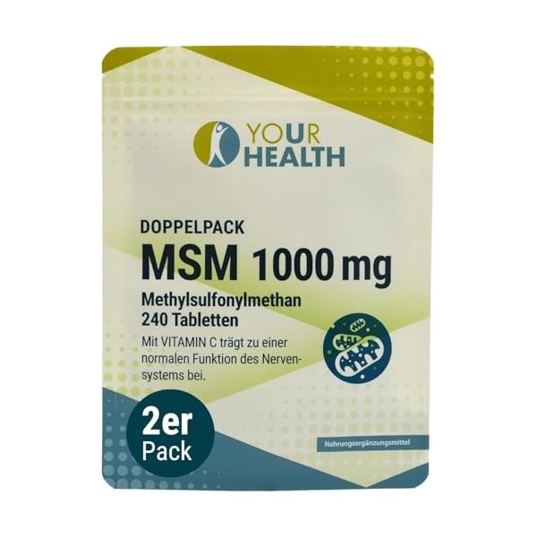 Lot de deux : MSM 1000 mg . méthylsulfonylméthane . avec vitamine C - 240 comprimés 1 MSM