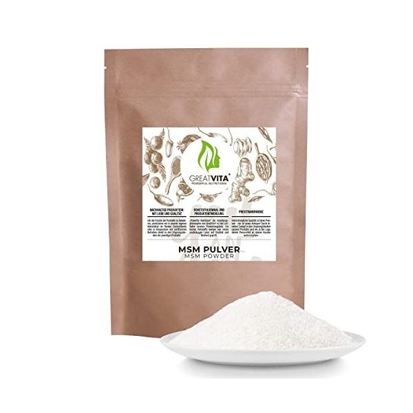 Poudre MSM - 00 g - 99,9 % pure / qualité supérieure / méthylsulfonylméthane, soufre organique sans additifs/GreatVita 400 g MSM