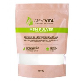 Poudre MSM 2 x 1000 g | 99,9 % pure méthylsulfonylméthane, soufre organique sans additifs | sans OGM, sans arômes artificiels