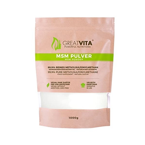 Poudre MSM 2 x 1000 g | 99,9 % pure méthylsulfonylméthane, soufre organique sans additifs | sans OGM, sans arômes artificiels