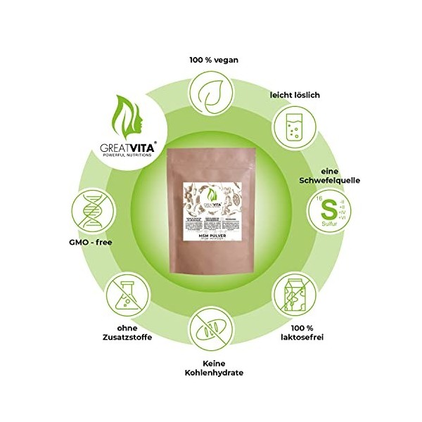 Poudre MSM 2 x 1000 g | 99,9 % pure méthylsulfonylméthane, soufre organique sans additifs | sans OGM, sans arômes artificiels