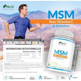 MSM avec Vitamine C et Sélénium - 180 Gélules Vegan - Méthylsulfonilméthane Haute Puissance - Fabriqué en Europe - Nu U Nutri