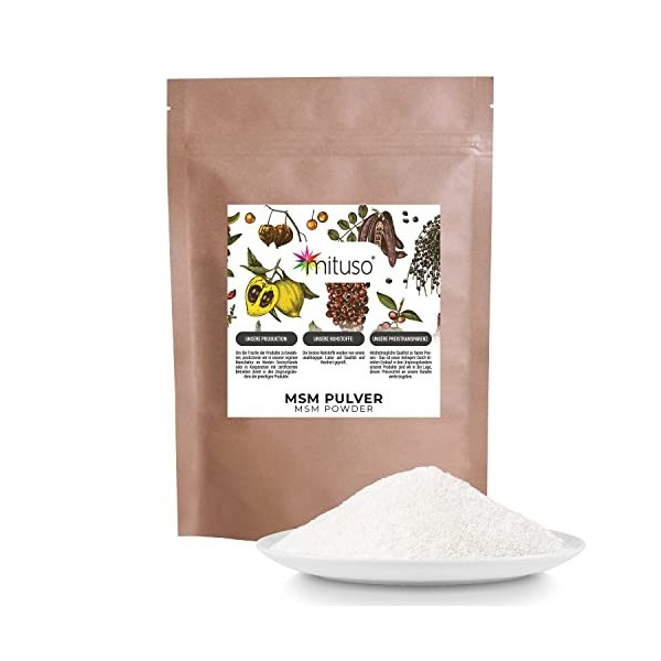 Mituso MSM Poudre 800 g – 99,9% méthylsulfonylméthane, poudre de soufre fine et organique – MSM poudre à mélanger dans leau,
