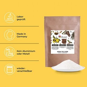 Mituso MSM Poudre 800 g – 99,9% méthylsulfonylméthane, poudre de soufre fine et organique – MSM poudre à mélanger dans leau,