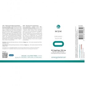 EnergyBalance MSM - OptiMSM - Vegan - Sans Gluten - Sans Additifs - 100% Ingrédients Purs - Qualité Suisse - 90 Vegecaps à 75