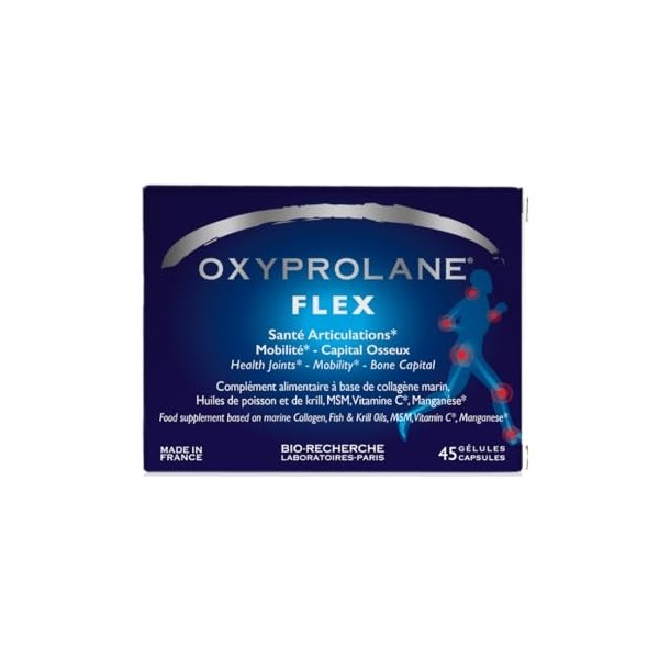 Oxyprolane® Flex • Complément Alimentaire Articulations, Capital Osseux, Arthrose • 45 gélules • Collagène Marin, MSM, Mangan...