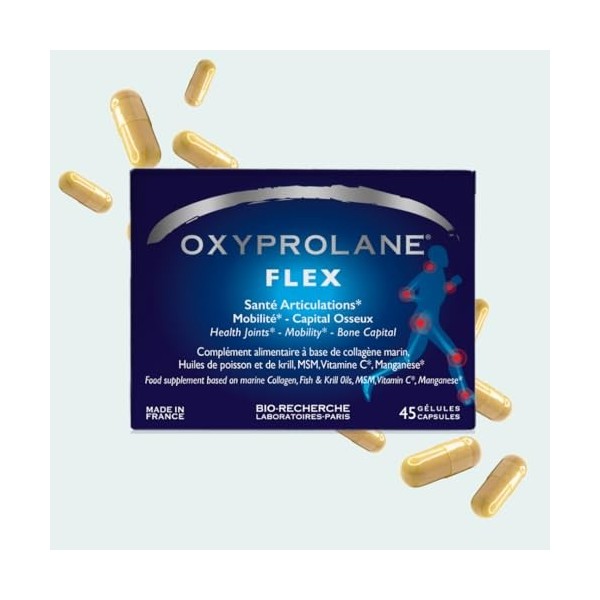 Oxyprolane® Flex • Complément Alimentaire Articulations, Capital Osseux, Arthrose • 45 gélules • Collagène Marin, MSM, Mangan...
