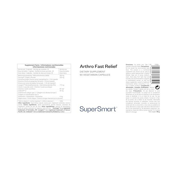 Arthro Fast Relief - Complément Alimentaire Articulations - Collagène Type 2 et PEA Validés Cliniquement, MSM, Astaxanthine, 