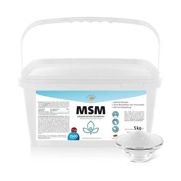 GOLDEN PEANUT MSM 5 kg de méthylsulfonylméthane, pureté maximale, soufre organique sans additifs et antiruissants, emballage 