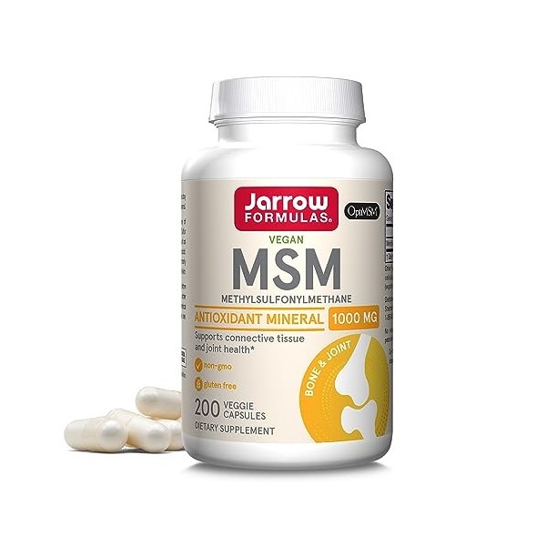 Jarrow Formulas MSM 1000 mg – 200 capsules végétariennes – Méthylsulfonylméthane – Source importante de soufre organique – Re