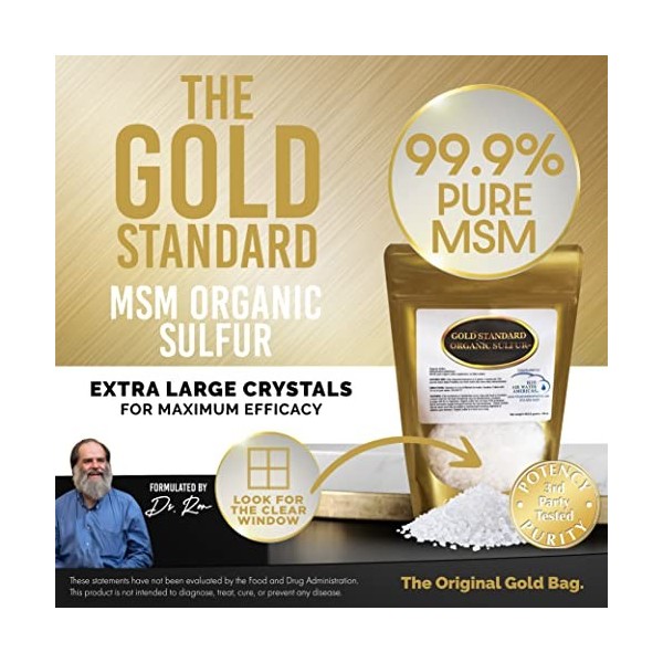 H2O Air Water Americas Gold Standard Cristaux de soufre organiques 0,9 kg – 99,9 % de cristaux MSM purs – Plus grands flocons