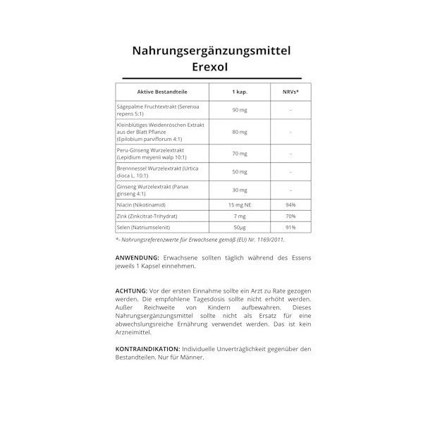 ErexoI Lot de 60 capsules pour la santé des hommes