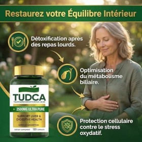 TUDCA 2500mg par Portion - 120 Gélules dAcide Tauroursodésoxycholique Ultra Pur - Supplément pour le Soutien du Foie et de l