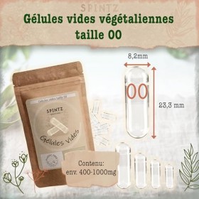 SPINTZ Gélules vides végétaliennes HPMC taille 00 250 gélules | Testé en laboratoire indépendant | Emballage sans plastique M...