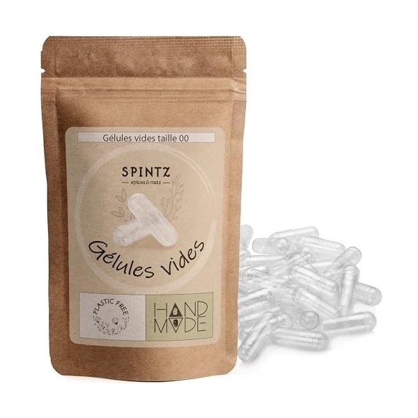 SPINTZ Gélules vides végétaliennes HPMC taille 00 250 gélules | Testé en laboratoire indépendant | Emballage sans plastique M...