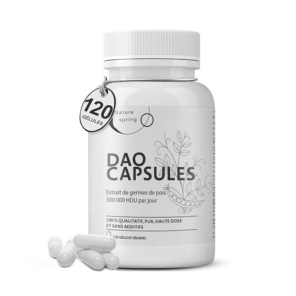 Capsules DAO Histamine – 120 Capsules DAO avec Diamine Oxydase – Enzyme DAO issue de Pousses de Pois – Complément DAO Aliment