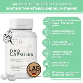 Capsules DAO Histamine – 120 Capsules DAO avec Diamine Oxydase – Enzyme DAO issue de Pousses de Pois – Complément DAO Aliment