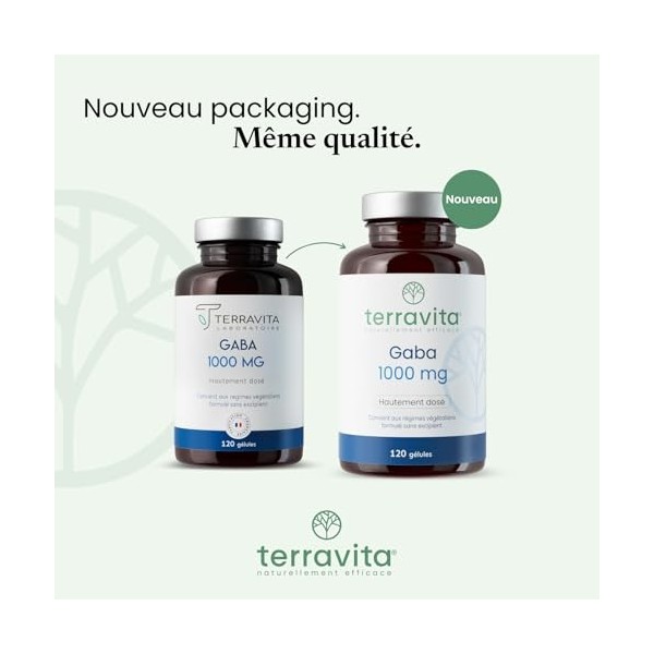 GABA 1000 mg | 120 Gélules | 100% Pur sans Excipients | Lutte contre le Stress et la Nervosité | Favorise une Humeur Positive