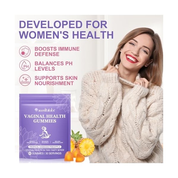 Gummies pour l’équilibre Bonbons Féminin, 60 Feminine Balance Gummies Vegan, Saveur Ananas Hawaïen - Santé Féminine - Niveaux