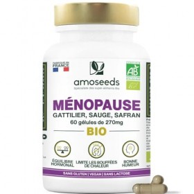 Ménopause BIO | Sans Hormones, 100% Naturel | Bouffées de Chaleur, Irritabilité, Stress | Gattilier, Sauge, Safran | 60 gélul
