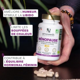 Ménopause BIO | Sans Hormones, 100% Naturel | Bouffées de Chaleur, Irritabilité, Stress | Gattilier, Sauge, Safran | 60 gélul